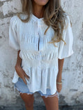 Fongt Summer New Solid Color Collar Button Casual Fashion Short Sleeves To Puff Shirt Women's Clothing