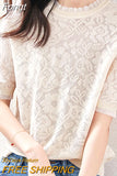Patchwork T Shirt Women Thin Knitted Tshirt Summer Tops Tee Shirt Femme Short Sleeve T Shirts Womens Clothes Camiseta