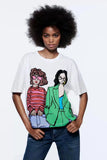 Fongt 2023 New Women's Round Collar Short Sleeve Contrast Color Print T-Shirt 5644156 910-Outfit
