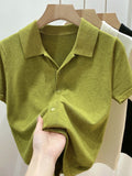 Fongt Beauty Solid Color Thin Polo Lapel Sweater Female Summer New Small Short-Sleeved T-Shirt Cardigan-Outfit