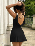 White Open Back Solid Mini Dress-Outfit