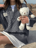 Oversized V Neck Cable Knit Sweater-Outfit