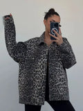 Fongt New Retro Leopard Print Niche Collar Denim Jacket Spring Fashion Loose Trend Jacket