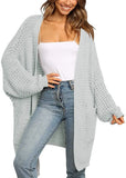 Fongt And Winter Hot Style Lady Solid Color Long Sleeve Pocket Loose Cardigan Knit Sweater