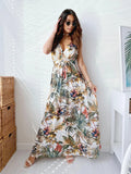 Fongt Women's Dress 2025 Dress Summer Floral Bare Back Sleeveless Dress V-Neck Temperament Elegant