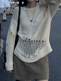 Distressed Crochet Knit Sweater-Outfit