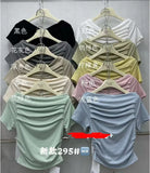 Real Shot A Word Shoulder Short Sleeve Pressure Folded T-Shirt Summer Slimming Pure Lust Folded Collarbone Short Blouse