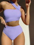 2024 New Sexy Shoulder-Style Thoracic Hollow Solid-Colored Swimsuit Bikini