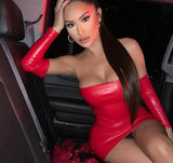 Faux Leather Tube Dress With Gloves-Outfit