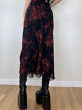 midi skirt with mesh inserts and floral