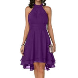 Fongt New Fashion Pure Color Temperament Women's Sexy Out-Shoulder Sleeveless Round Collar Micro-Folding Waist Repair