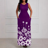 Fongt Summer New Fashion Sleeveless Print Loose Round Collar Simple Temperament Dress