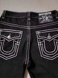 High Street Tide Brand Jeans White Thick Line Big Buddha Hundred Black Straight Jeans Men-Outfit