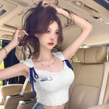Bandage Sleeveless Tank Tops Women's Camisole Contrast Color Korean Version-Outfit