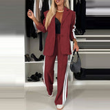 Fongt Women's New Fashion Temperament Solid Color Casual Suit Collar Color High-Waisted Trousers Two Sets Of