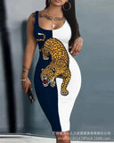 Oil Painting Pattern Women's Loose Digital Print Sleeveless Round Collar Slim Skirt EA21678 Series-Outfit
