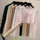 Summer Thin Sweater Shirts Lady Full Sleeve Laced Knitted Cardigan Outwear for Woman-Outfit