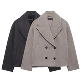 Fongt Women's Clothing Explosion Double Buckle Wool Blending Double Buckle Dress Short Coat