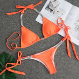 Fongt Solid Color Sexy Strap Swimsuit Luxury Rhinestone Swimsuit 2023 New