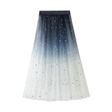 Fongt Skirt New Gradient Fashion Long-Colored Star-Colored Bright-Spelled Starlight Tight Waist Mesh Yarn Star Dress Women 8170