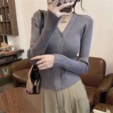 V-Neck Single-Dcupet Knitted Jersey Autumn And Winter Ocean Atmosphere New Chic Bottom Coat Short