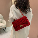 Solid Color Velvet Quilted Bag-Outfit