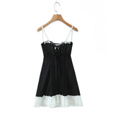 Lace Bustier Patchwork Cami Lace Up Mini Dress-Outfit