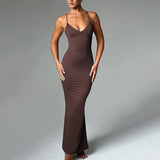 Fongt Summer New Temperament Sexy Trend V Collar Back Slim Dress