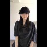 Fongt Collar Five-Sleeved T-Shirt Top Women Irregular Check-In Half Dress Korean Two-Piece