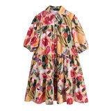 New Lapel Button Solid Color Wide Pendulum Cotton Dress 2648202-Outfit