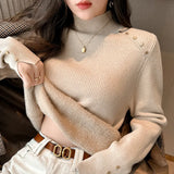 Sense Super Good-Looking Inside Take Autumn Winter Half High Collar Bottom Shirt Winter 2023 New Add Wool Coat Female Cover-Outfit