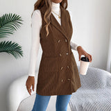Fongt Autumn And Winter Pure Color Double Buckle Pocket Lint Long Vest Coat Women's Clothing