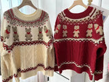 Bear Christmas Print Sweater-Outfit