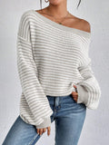 Fongt Temperament Collar Spring And Autumn Knitted Sweater Classic Stripe Bump Color Cover Casual Top