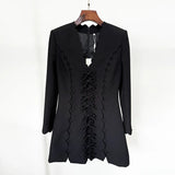 Fongt Star Fashion New Wavy V-Neck Bow Long-Sleeved Dress