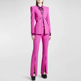 Fongt Fashion New Famous Temperament Hollow Without A Collar Suit Jacket To Open The Trousers
