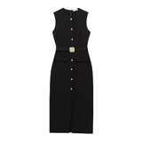 Fongt Elegant Sleeveless Round Collar Buckle Dress Dress Stylish Dress