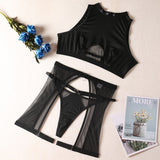 High Neck Mesh Tank Lingerie Set-Outfit