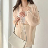 Fongt Temperament Long-Sleeved Sunscreen Shirt Women 2025 Summer New Chiffon Shirt Air-Conditioning Shirt White