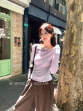 Fongt Xixi 2025 Autumn New White Tidaught Flower Oblique Shoulder Knit Shirt Long-Sleeved Top Sweater Women 89499