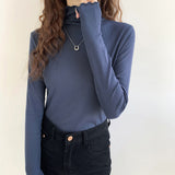 Edge Long-Sleeved Blouse 2023 Early Spring New Women's T-Shirt White Threaded High-Neck Bottomed