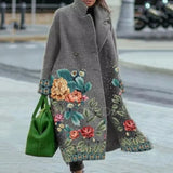 Fongt New 2025 Autumn Women's Long-Sleeved Collar Coat Prints The Long