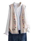 Fongt 2024 New Age Reduction Fold Wear Sleeveless Vest Top Korean V-Neck Embroidered Flower Knit Vest Women-Outfit