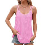 / Summer 2024 New Solid Color Round Collared Sleeveless Sling Vest Top-Outfit