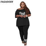 Size Casual Sport 2 Piece Set XL-4XL 5XL PINK Letter Print Women's Set Summer Loose Top+Lounge Pants Suit Tracksuit