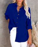Wise Hot Style Autumn Simple Long Sleeve V Neck Button Women Cotton Linen Shirt Women's Clothing-Outfit