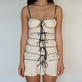 Bow Ruched Design Mini Strap Dress-Outfit