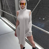 See Through One Shoulder Midi Dress Single Sleeve Hoodies Bodycon Dresses 2021 Fall Vintage Cute Cosplay