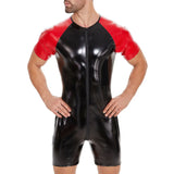 Fongt Men's PVC Bright Leather Onesie Sexy Slim Leather Clothing No Odor Size Accurate-Outfit