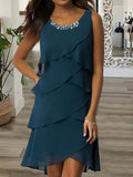 Fongt Women's New Mid-Long Dress Collar Collar Fashion Casual Personality Solid Color Hot Diamond Sleeveless